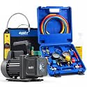OMT 4.5 CFM AC Vacuum Pump and Gauge Set for R134a R22 R410a, Blue