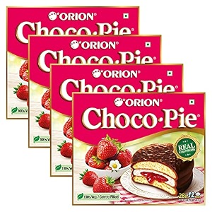 orion strawberry choco pie - 12 pies pack - 4 boxes 48 pieskorean snack chocolate