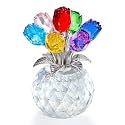 Ornalrist Crystal Colorful Rose Flower Figurine, Glass Flower Figurine