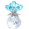 Ornalrist Crystal Light Blue Rose Flower Figurine, Glass Flower Collectible