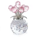 Ornalrist Crystal Pink Rose Bouquet Flower Figurine, Glass Flower Decor