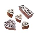 Ornate Pattern Heart and Flower Wood Block Stamps (Set of 5)