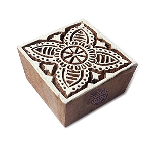 ornate square flower motif wood block print stamp - diy henna fabric textile paper clay pottery block printing stamp