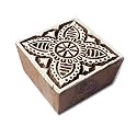Ornate Square Flower Motif Wood Block Print Stamp - DIY Henna Fabric Textile Paper Clay Pottery Block Printing Stamp