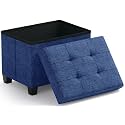 Ornavo Home Small Rectangle Storage Ottoman with Legs, 12x16x12, Navy Blue
