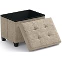 Ornavo Home Small Rectangle Storage Ottoman with Legs, 12x16x12, Tan/Taupe