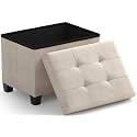 Ornavo Home Small Rectangle Storage Ottoman with Legs, 12x16x12, Beige