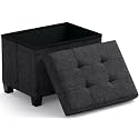 Ornavo Home Small Rectangle Storage Ottoman with Legs, 12x16x12, Black