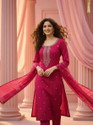 ORRIYA Embroidered Kurta TrouserPant Dupatta Set