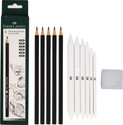 Ortan 6 Graded Pencil Set, 6 Smudging Stumps +1 Kneadable Eraser for Graphite Round, etc Shaped Color Pencils