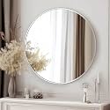 Oruii Large Round Mirror, 30 inch Silver Circle Mirror, Silver Metal Frame