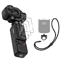 Orzero (5 in 1) Compatible for DJI Osmo Pocket 4P/Pocket 4/Pocket3, 3 Pack Tempered Glass Screen Protectors with 1/4" Screw and Anti-Lost Wrist Lanyard, 9H High Definition Clear Anti-Scratch Bubble-Free