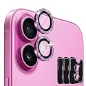 Orzero 9H Glass Camera Lens Protector for iPhone 16/16 Plus-Pink, 3 Set