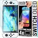 Orzly Glass Screen Protector for Nintendo Switch OLED 2024 Console Accessories (Pack of 4) - Tempered Glass Life time Edition