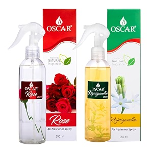 oscar natural rose amp rajnigandha air freshener spray  long lasting floral room spray for home bathroomoffice amp car 250ml each  pack of 2