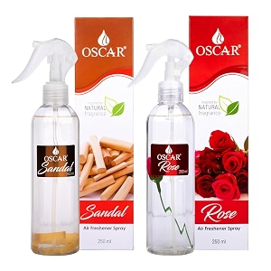 oscar natural sandal amp rose air freshener spray  spray for home bathroomoffice amp car  long lasting floral fragrances  aromatic room spray  250ml each  pack of 2