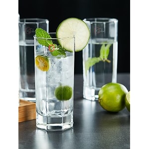european premium juicewater glasses set of 6 300mltransparent stylish long high ball octagonal glass tumbler plaza