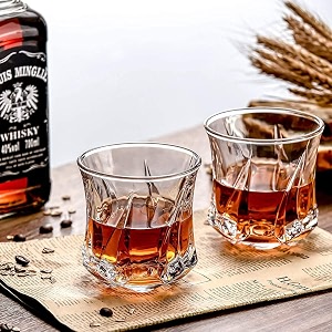 european premium stylish whisky glasses set of 6-310ml transparent round shape twist design whiskey glass heavy base glasses for tableware guest
