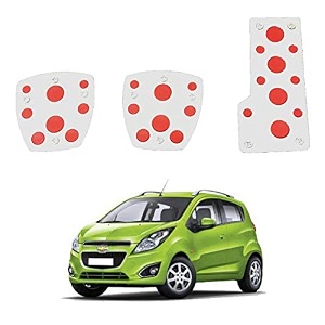 oshotto 3 pcs non-slip manual cs-08 car pedals kit sports pad covers set compatible with chevrolet beat red