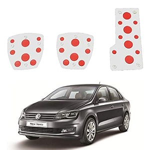 oshotto 3 pcs non-slip manual cs-08 car pedals kit sports pad covers set compatible with volkswagen vento red