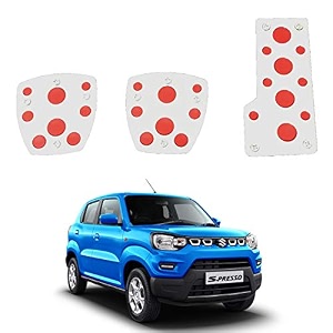 oshotto 3 pcs non-slip manual cs-08 car pedals kit sports pad covers set compatible with maruti suzuki s-presso red