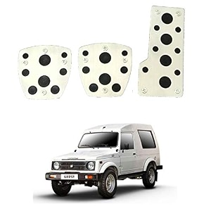 oshotto 3 pcs non-slip manual cs-08 car pedals kit sports pad covers set compatible with maruti suzuki gypsy black