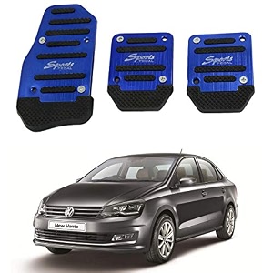 oshotto 3 pcs non-slip manual cs-373 car pedals kit sports pad covers set compatible with volkswagen vento blue