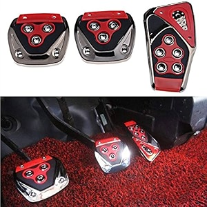 oshotto 3 pcs non-slip manual cs-375 car pedals kit pad covers set compatible with mahindra scorpiomarazzothar tuv300 red