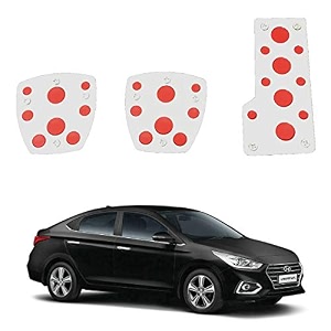 oshotto 3 pcs non-slip manual cs-08 car pedals kit sports pad covers set compatible with hyundai verna old red