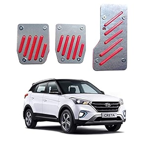 oshotto 3 pcs non-slip manual cs-320 car pedals kit pad covers set compatible with hyundai creta 2015-2019 red