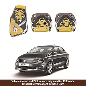 oshotto 3 pcs non-slip manual cs-375 car pedals kit pad covers set compatible with volkswagen vento yellow