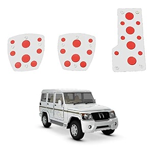 oshotto 3 pcs non-slip manual cs-08 car pedals kit sports pad covers set compatible with mahindra bolero red
