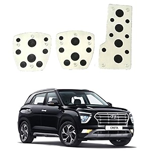 oshotto 3 pcs non-slip manual cs-08 car pedals kit sports pad covers set compatible with hyundai creta 2015-2019 black