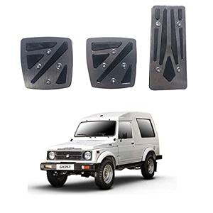 oshotto 3 pcs non-slip manual cs-048 car pedals kit pad covers set compatible with maruti suzuki gypsy grey