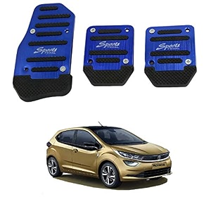 oshotto 3 pcs non-slip manual cs-373 car pedals kit sports pad covers set compatible with tata altroz blue