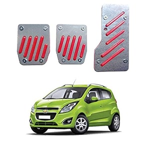 oshotto 3 pcs non-slip manual cs-320 car pedals kit pad covers set compatible with chevrolet beat red