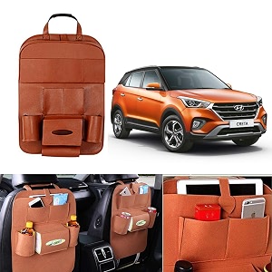 oshotto car backseat storage organizer phone holdermulti-pocket for bottles tissue boxeskids toy storage and great travel accessory compatible with hyundai creta 2015-2019 tan
