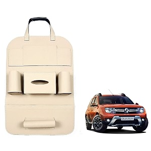 oshotto car backseat storage organizer phone holdermulti-pocket for bottles tissue boxeskids toy storage and great travel accessory compatible with renault duster beige