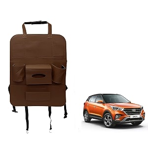 oshotto car backseat storage organizer phone holdermulti-pocket for bottles tissue boxeskids toy storage and great travel accessory compatible with hyundai creta 2015-2019 brown