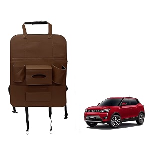 oshotto car backseat storage organizer phone holdermulti-pocket for bottles tissue boxeskids toy storage and great travel accessory compatible with mahindra xuv-300 brown