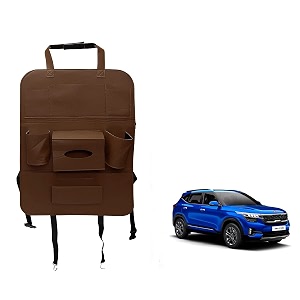 oshotto car backseat storage organizer phone holdermulti-pocket for bottles tissue boxeskids toy storage and great travel accessory compatible with kia seltos brown