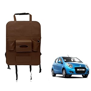 oshotto car backseat storage organizer phone holdermulti-pocket for bottles tissue boxeskids toy storage and great travel accessory compatible with maruti suzuki astar brown