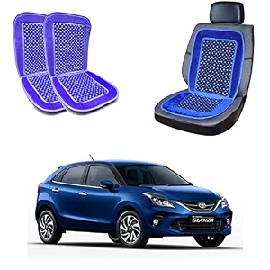 oshotto car wooden bead seat cushion with velvet border compatible with toyota glanza - blue set of 2