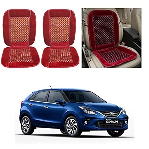 oshotto car wooden bead seat cushion with velvet border compatible with toyota glanza - red set of 2