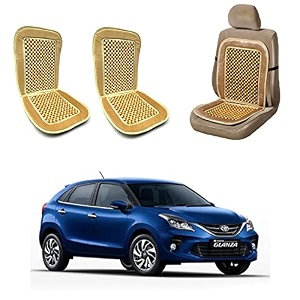 oshotto car wooden bead seat cushion with velvet border compatible with toyota glanza - beige set of 2