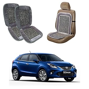 oshotto car wooden bead seat cushion with velvet border compatible with toyota glanza - grey set of 2