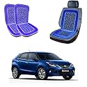 Oshotto Car Wooden Bead Seat Cushion with Velvet Border Compatible with Toyota Glanza - (Blue) Set of 2