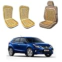 Oshotto Car Wooden Bead Seat Cushion with Velvet Border Compatible with Toyota Glanza - (Beige) Set of 2