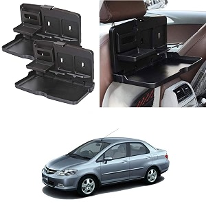 oshotto ft-02 car backseat food travel dining meal amp snaks tray amp cup holder compatible with honda city black - set of 2