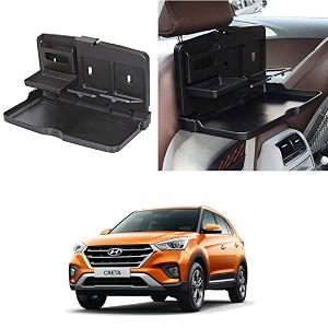 oshotto ft-02 car backseat food travel dining meal amp snaks tray amp cup holder compatible with hyundai creta 2015-2019 black - 1 piece